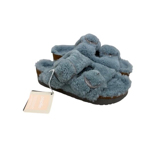 Papillio Shoes - Papillio Birkenstock Arizona Big Buckle Blue Sherpa Slide Sandals Womens 38 US 7